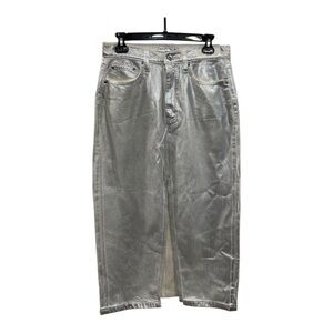 NWT Abercrombie & Fitch Sz 27/4 High Rise Metallic Silver Midi Denim Party Skirt